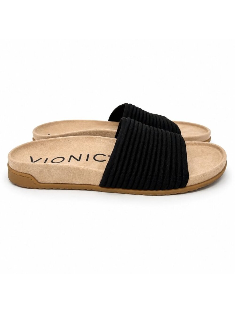 Vionic Evie Supportive Ribbed Knit Slide Sandal Black Women Size 12 Comfort Arch - Picture 2 of 8